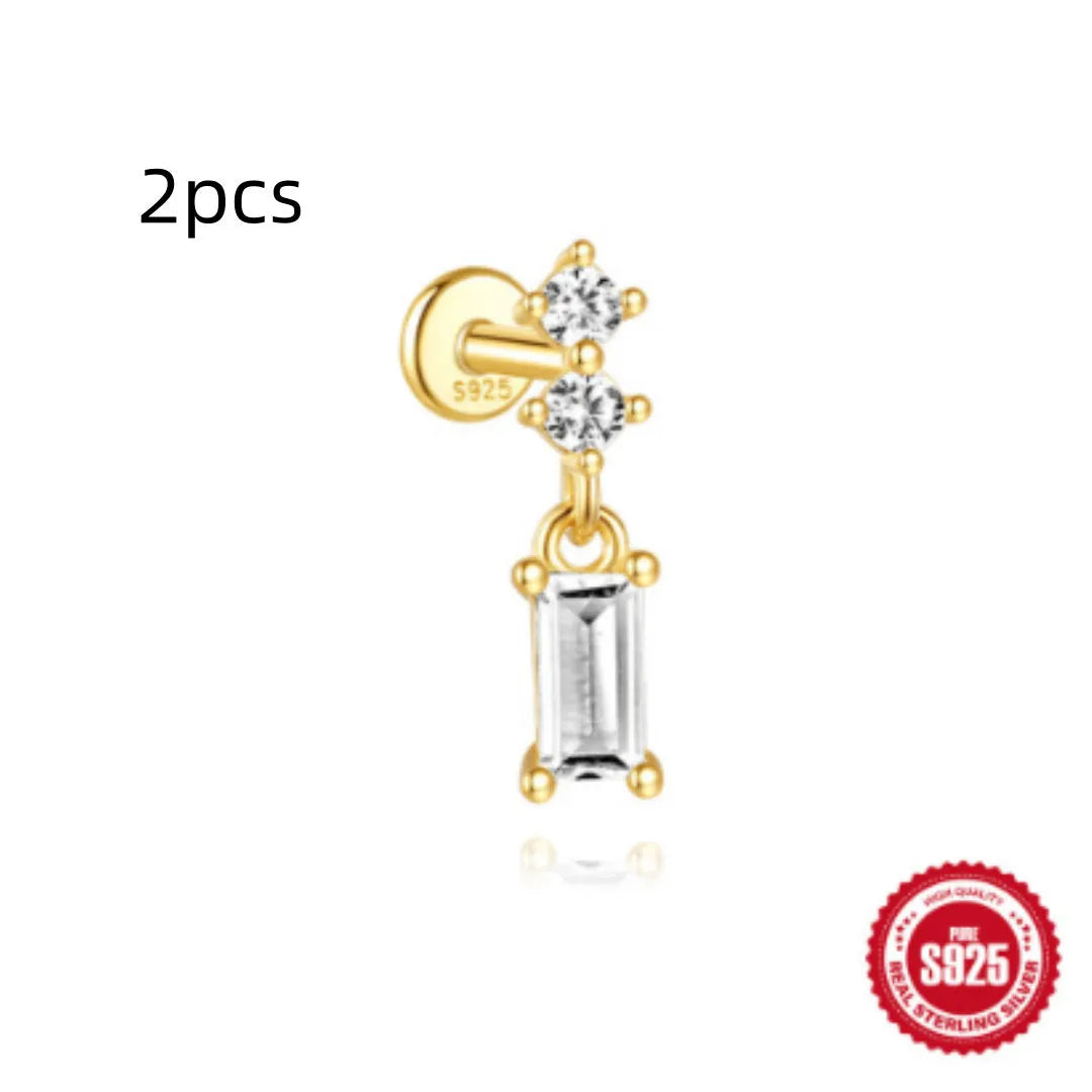 S925 sterling silver water drop earrings with flat spiral puncture detail in gold electroplated finish