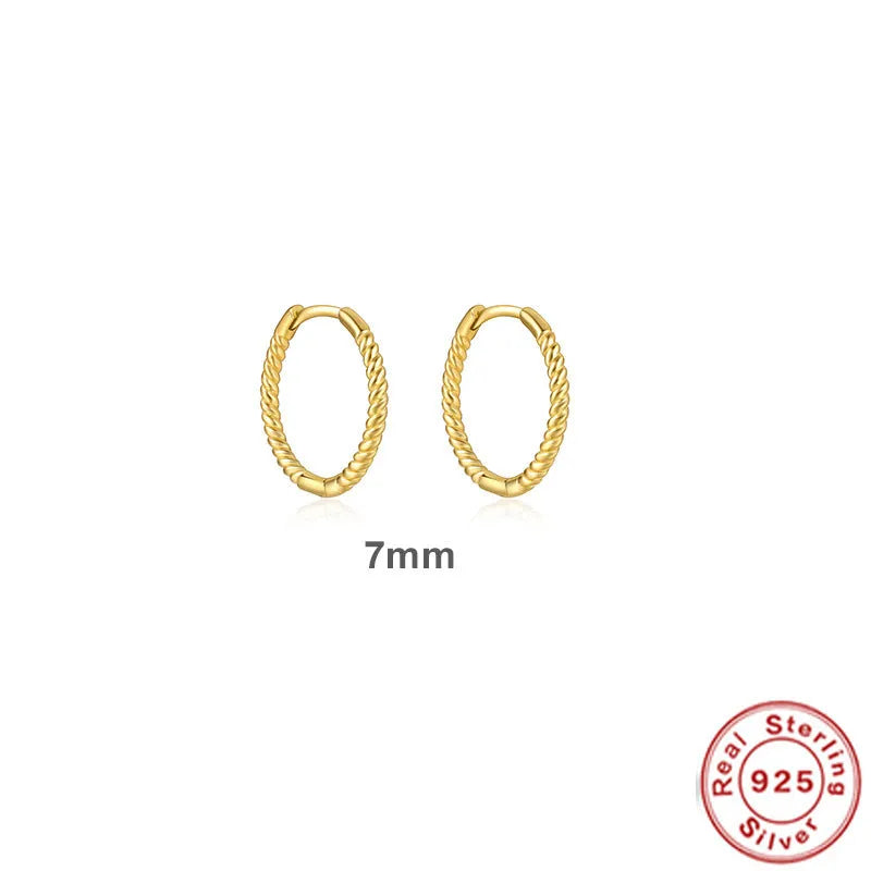S925 sterling silver twisted string round ring earrings in gold or white gold finish.