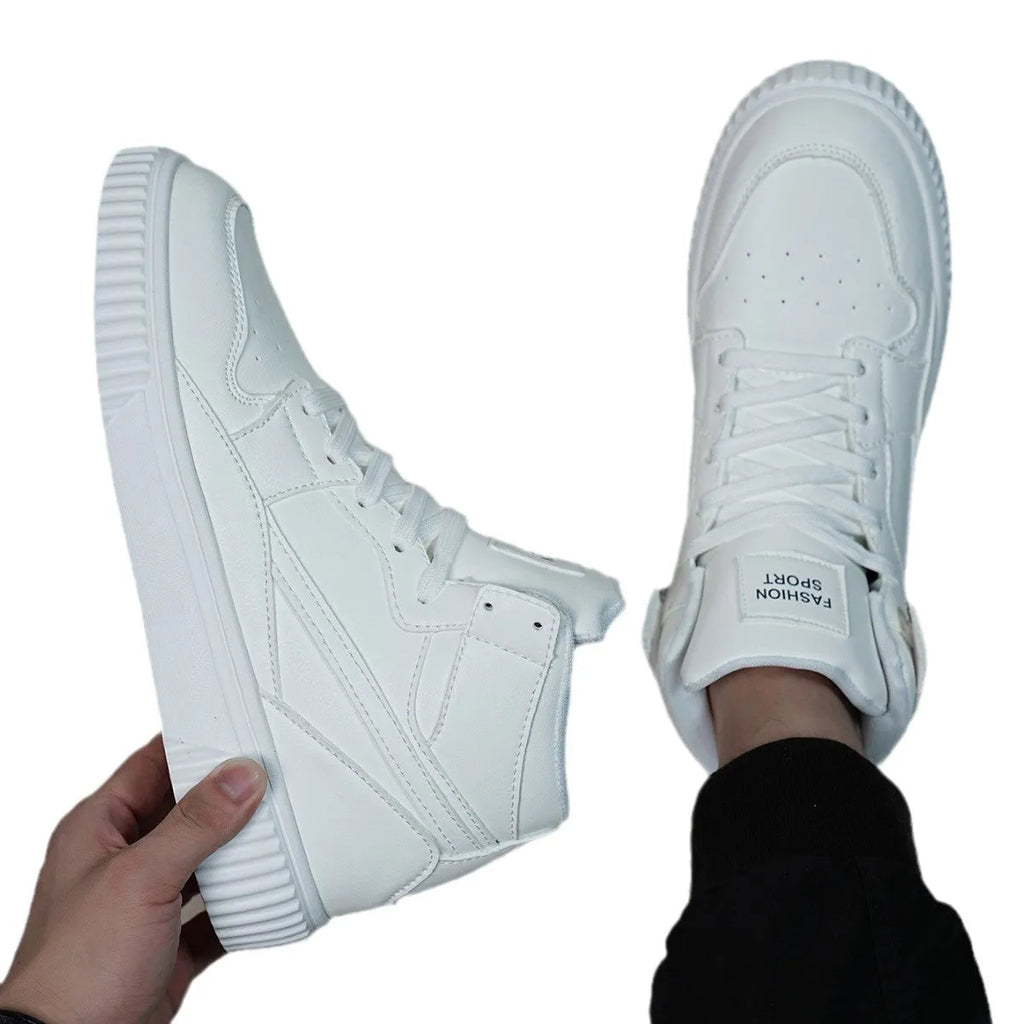 White men's casual shoes with microfiber upper and round toe for autumn winter leisure wear