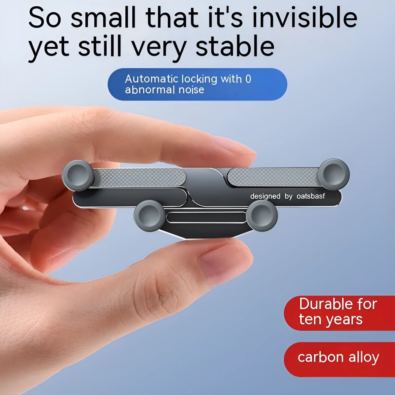 Aluminium alloy car mobile phone holder bracket showing snap-on mounting mechanism for air vent or surface installation