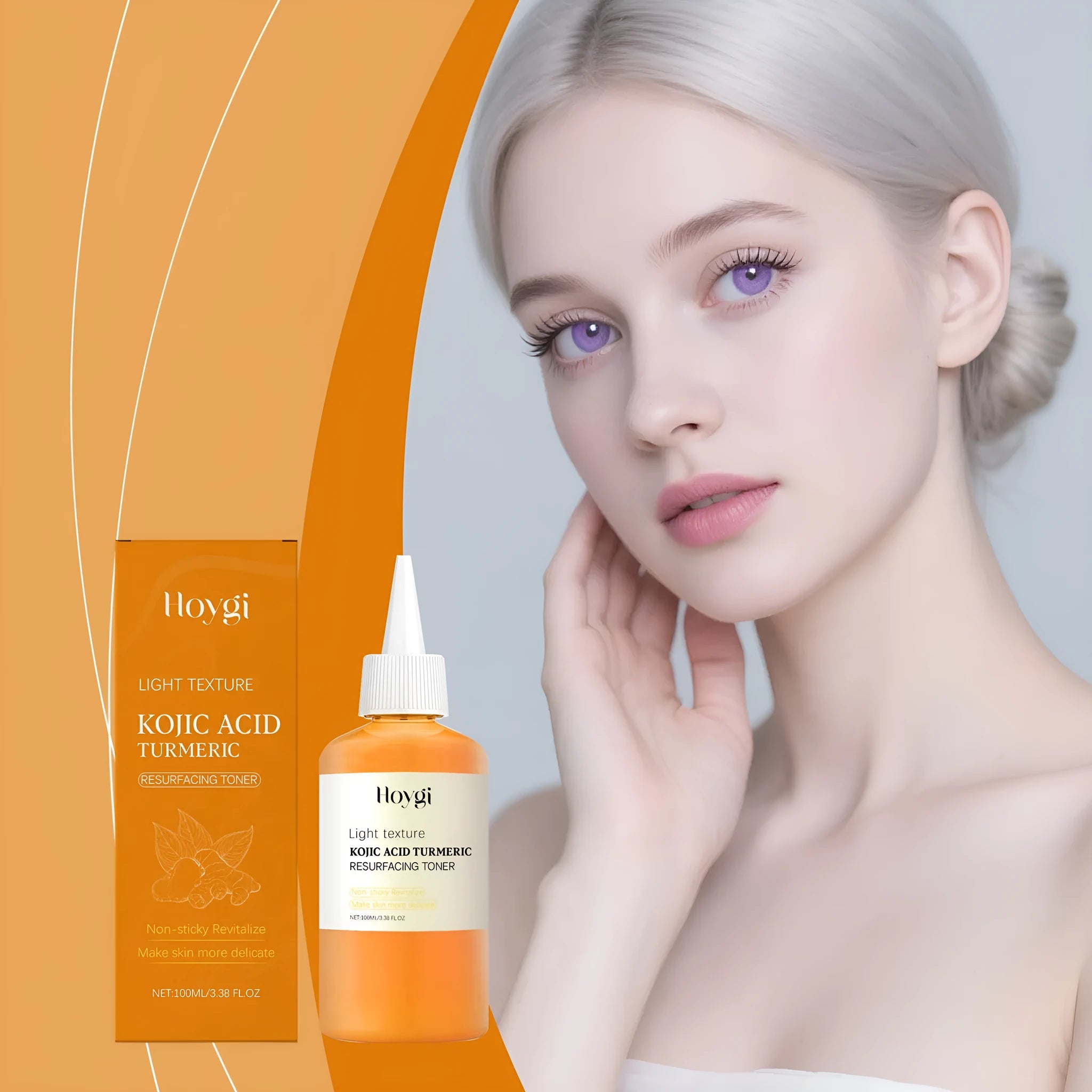 Turmeric moisturising water 100ml bottle with yellow liquid in compact packaging