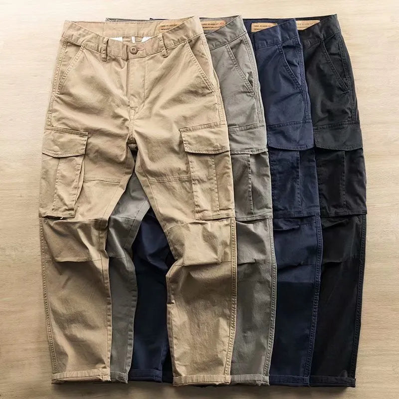 Men's cotton labour protection trousers with multiple pockets in cropped length design