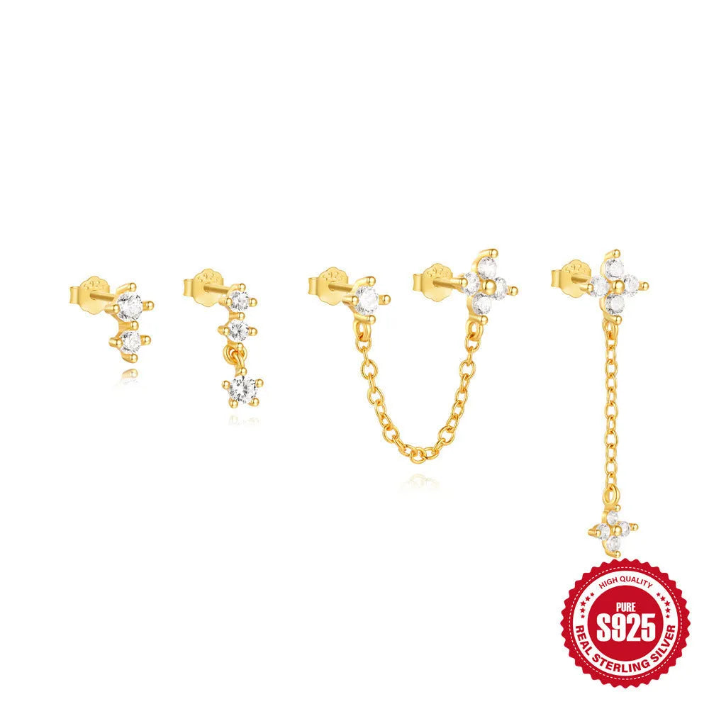Women's sterling silver clover petal earrings with electroplated gold geometric designs