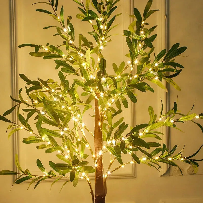 1.8 metre tall artificial olive tree lamp with warm LED lights for outdoor decoration
