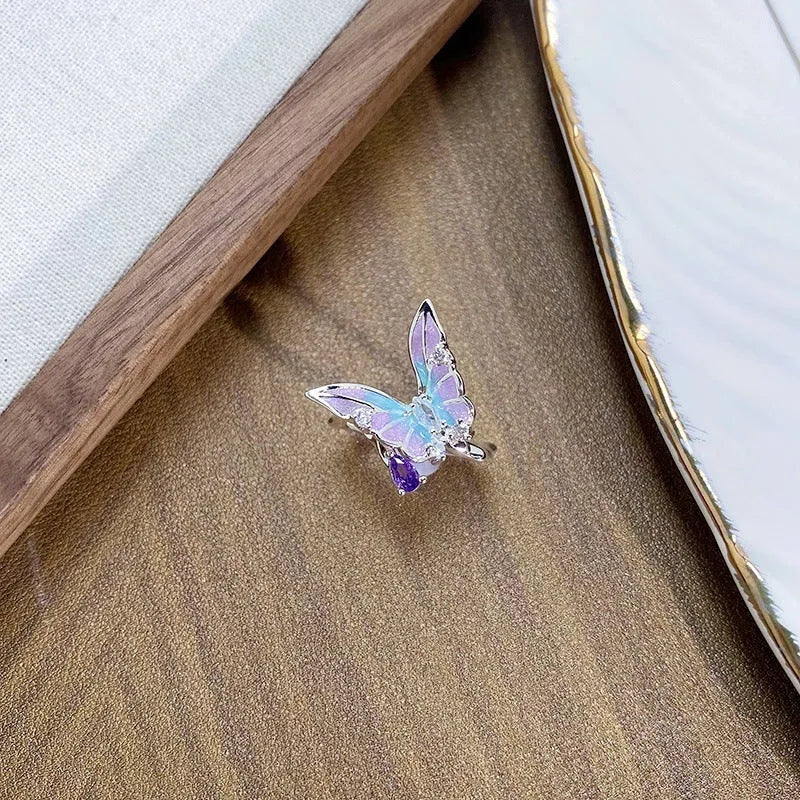 Copper insect fashion ring with adjustable opening and drip oil colour finish
