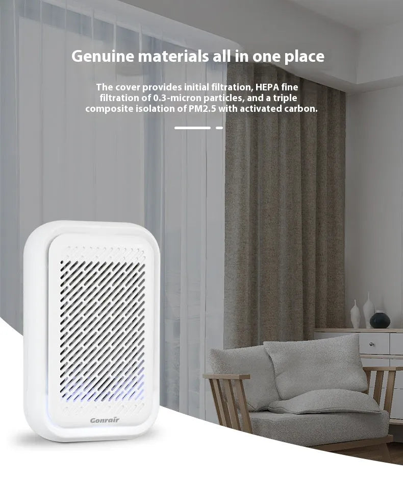 White wall-mounted air purifier unit with filter screen for rooms up to 10 square metres