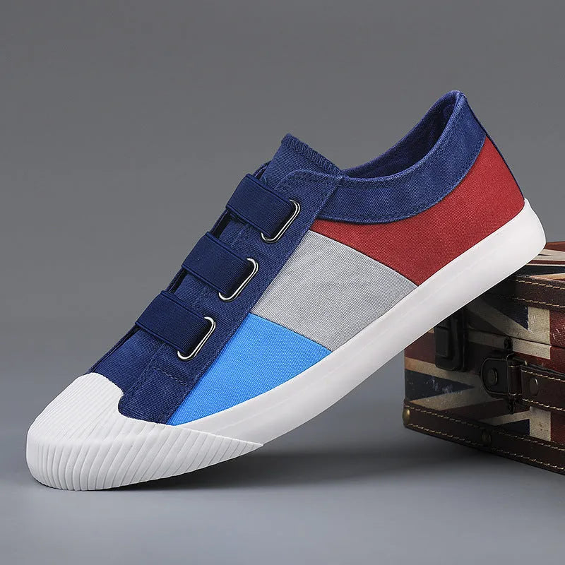Men's low-top canvas sneakers with elastic band fastening in multiple colour options