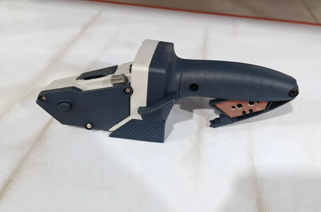 Blue multifunctional woodworking cutter tool with one-press lock and scale for cutting boards