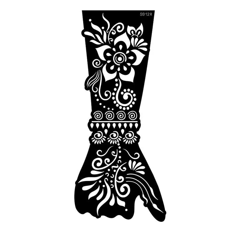 Set of geometric hollow template tattoo stickers showing 3D paper carving detail on sample designs.