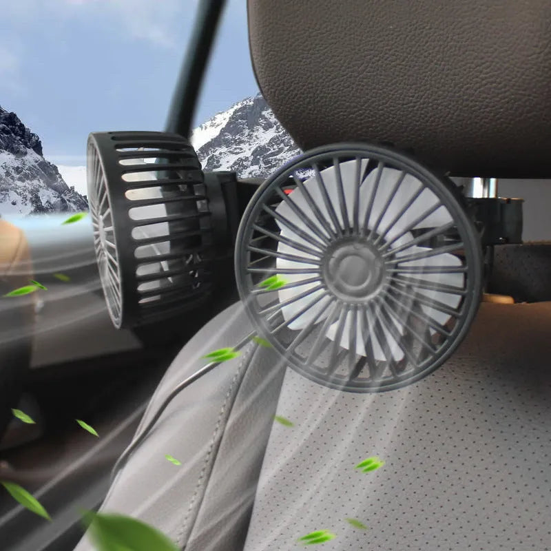 Black car USB rear pillow single head fan with universal vehicle compatibility and adjustable airflow control