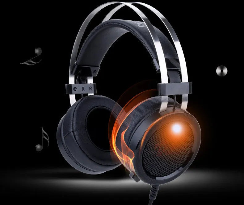 Black wired computer gaming headset with 3.5mm connector and 2 metre cable