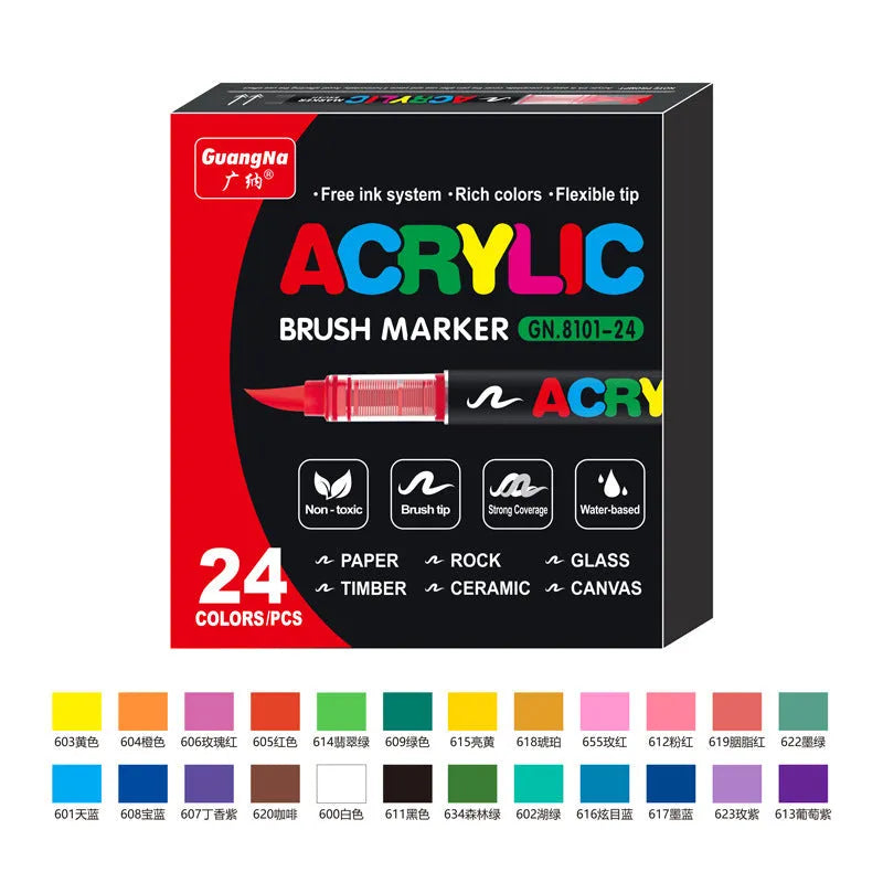 Set of acrylic marker pens with straight liquid design for painting and graffiti art