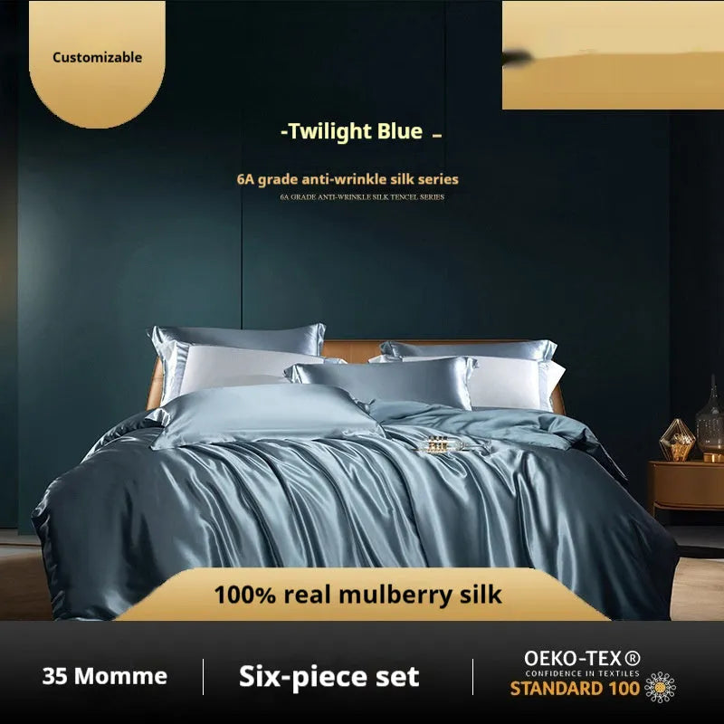 Silk four-piece quilt cover set in solid colour light luxury style with multiple size options