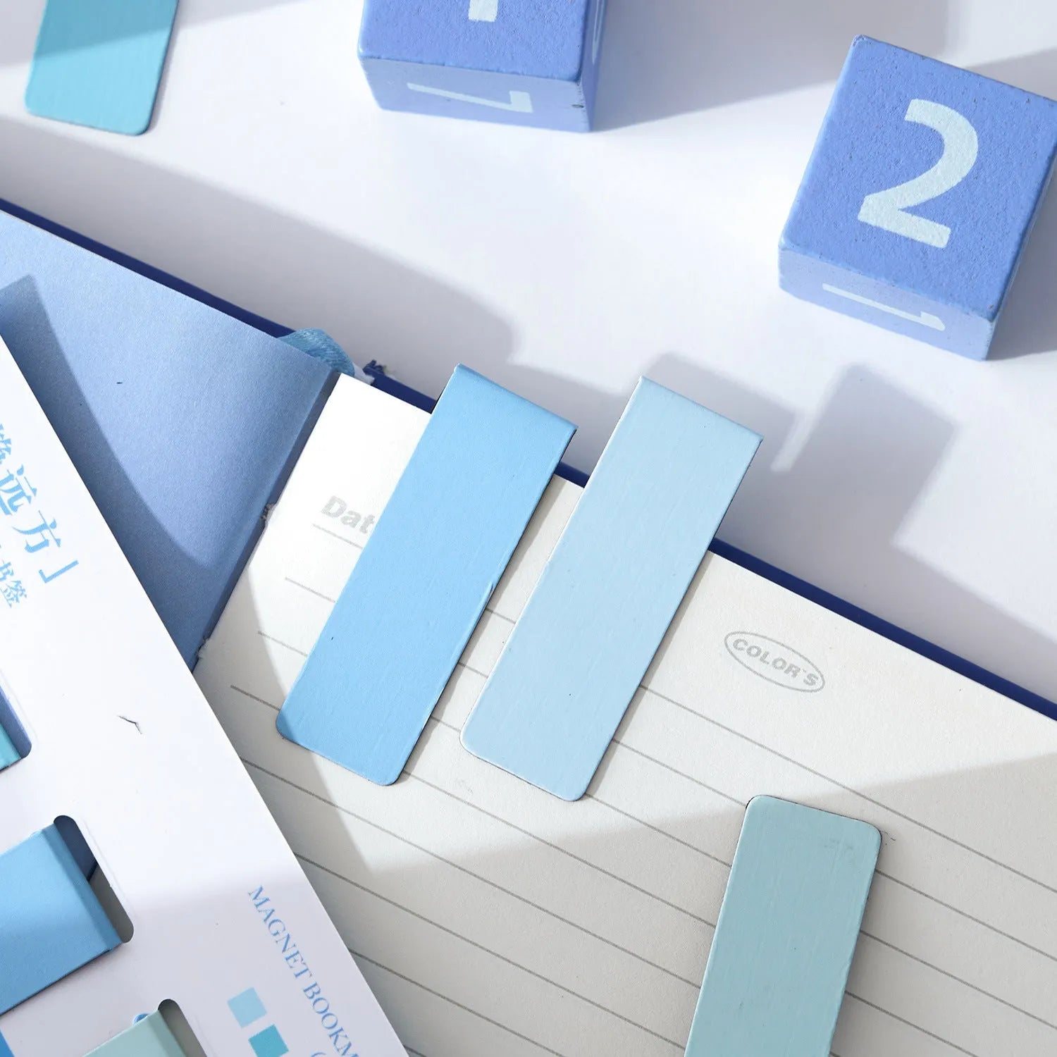Four magnetic bookmarks in Morandi colour block design showing different colour variations