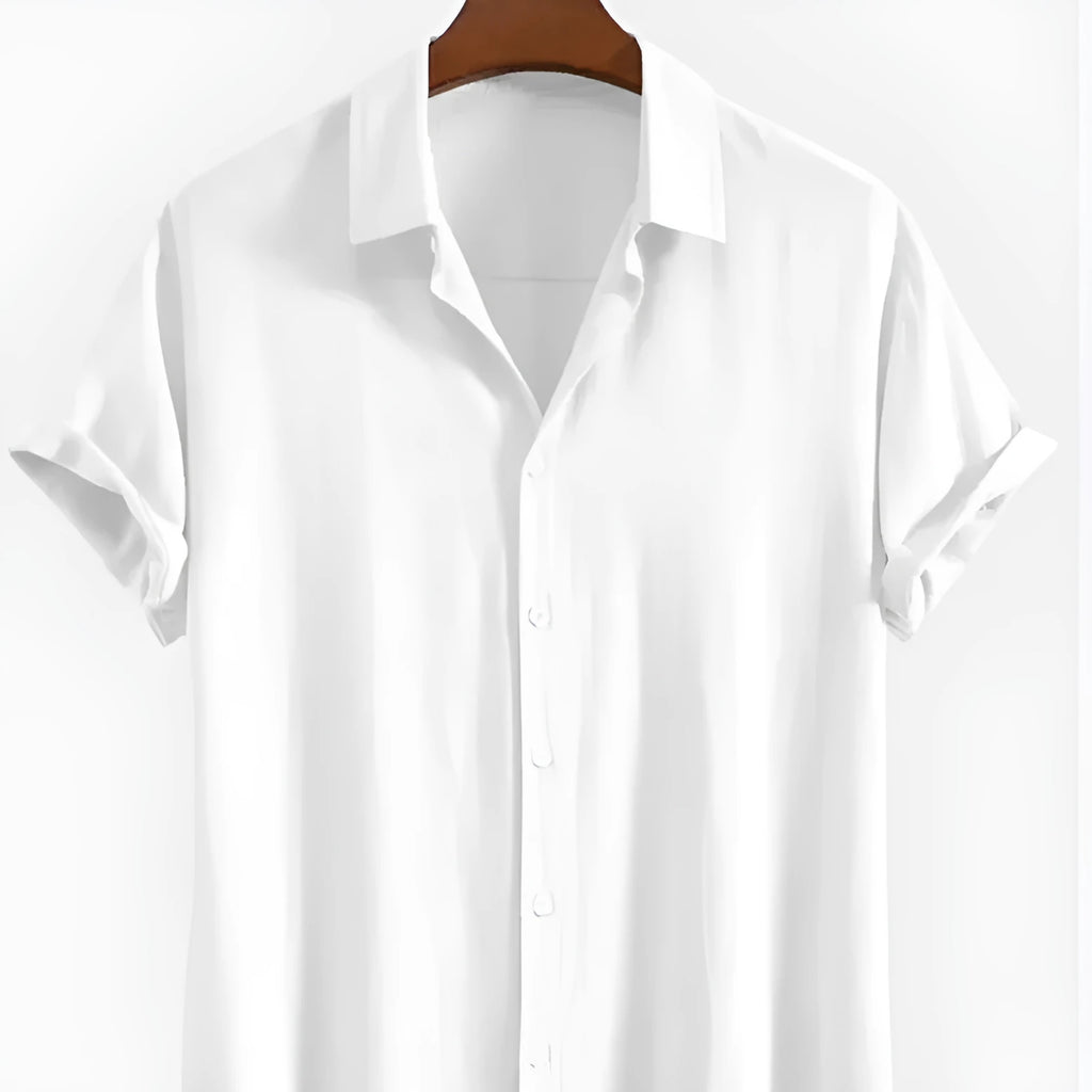 Men's loose fit cotton linen cardigan shirt in solid colour with short sleeves for summer casual wear