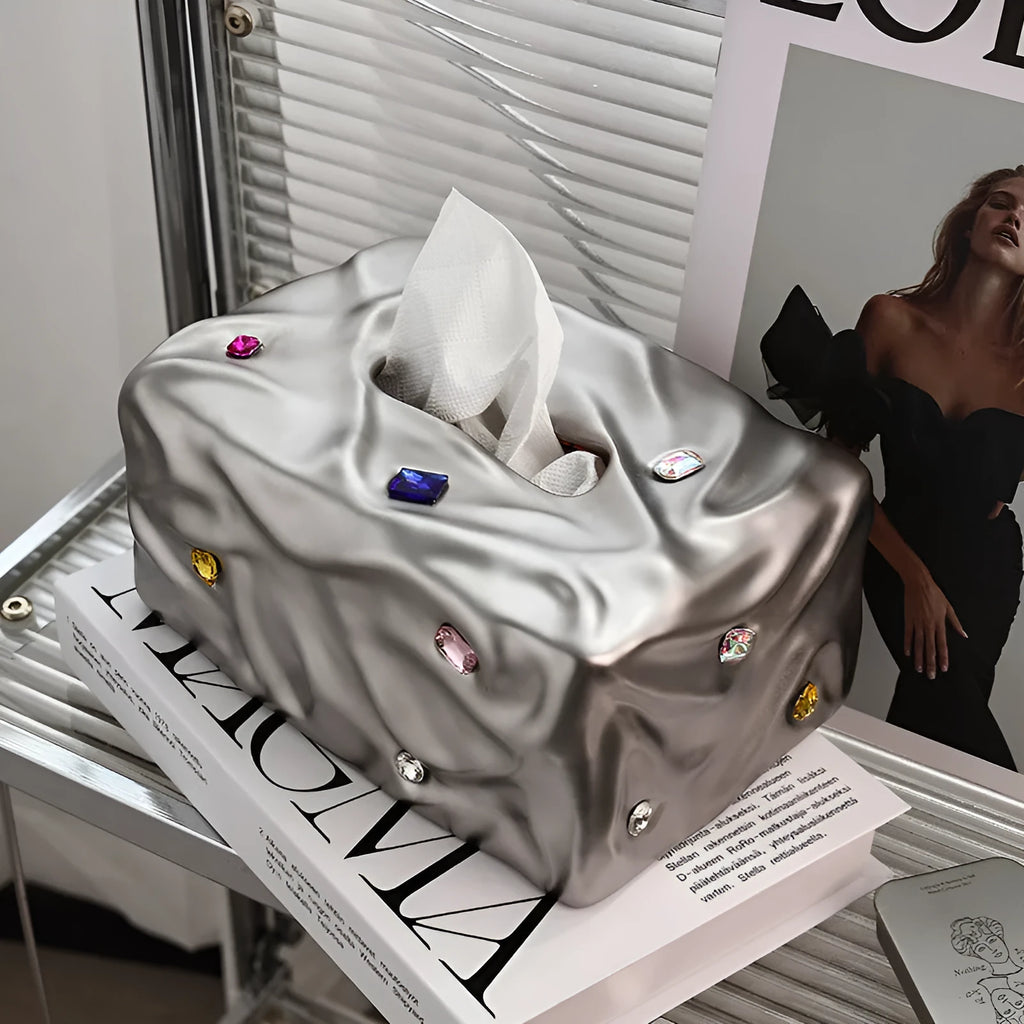 Ceramic tissue box in matte coconut milk white or silver plated finish for home organisation
