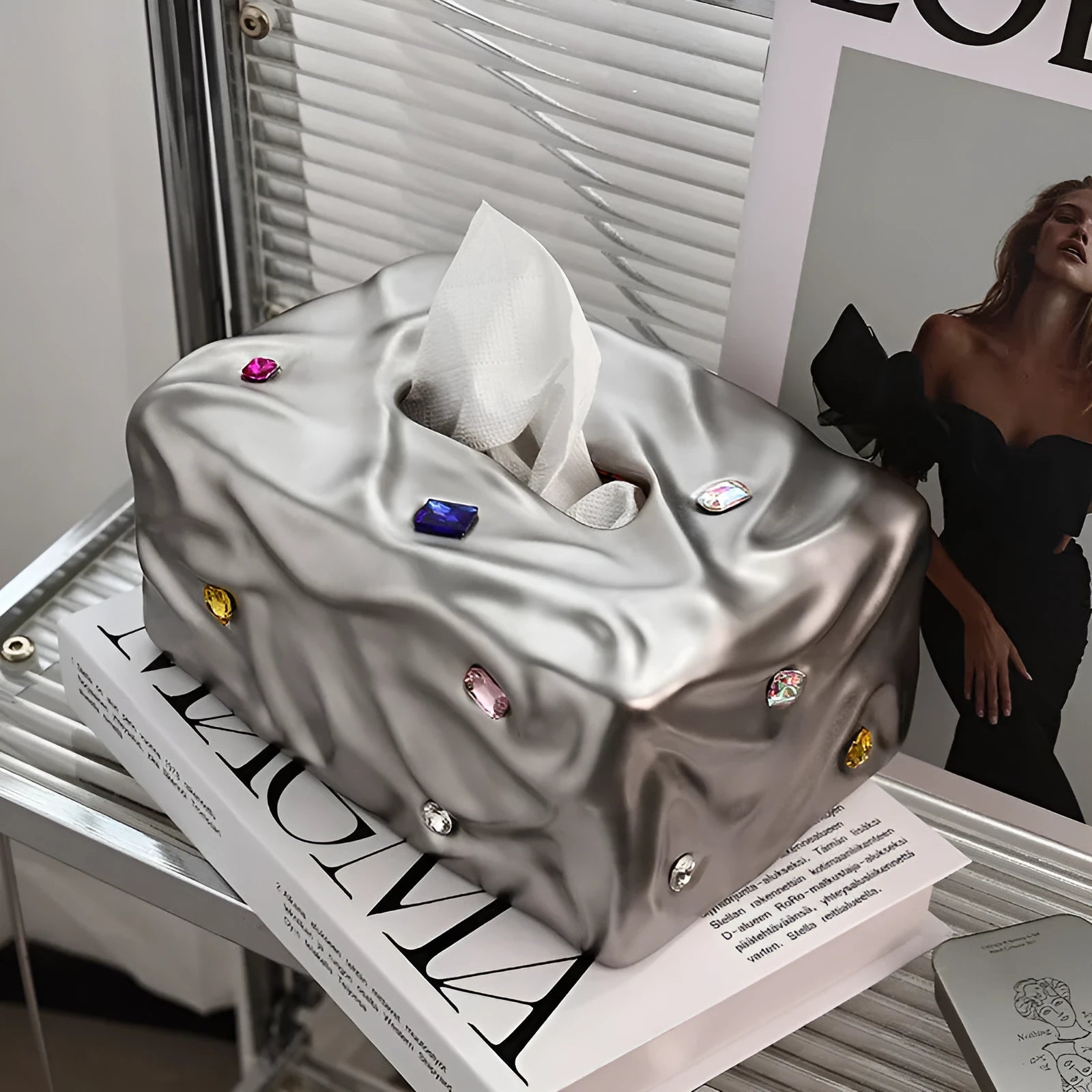 Ceramic tissue box in matte coconut milk white or silver plated finish for home organisation