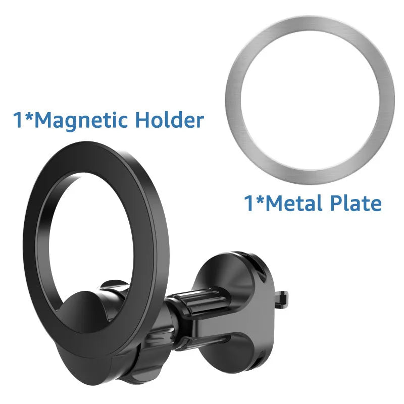 Black magnetic car air vent phone holder with O-ring bracket for smartphones below 6.8 inches