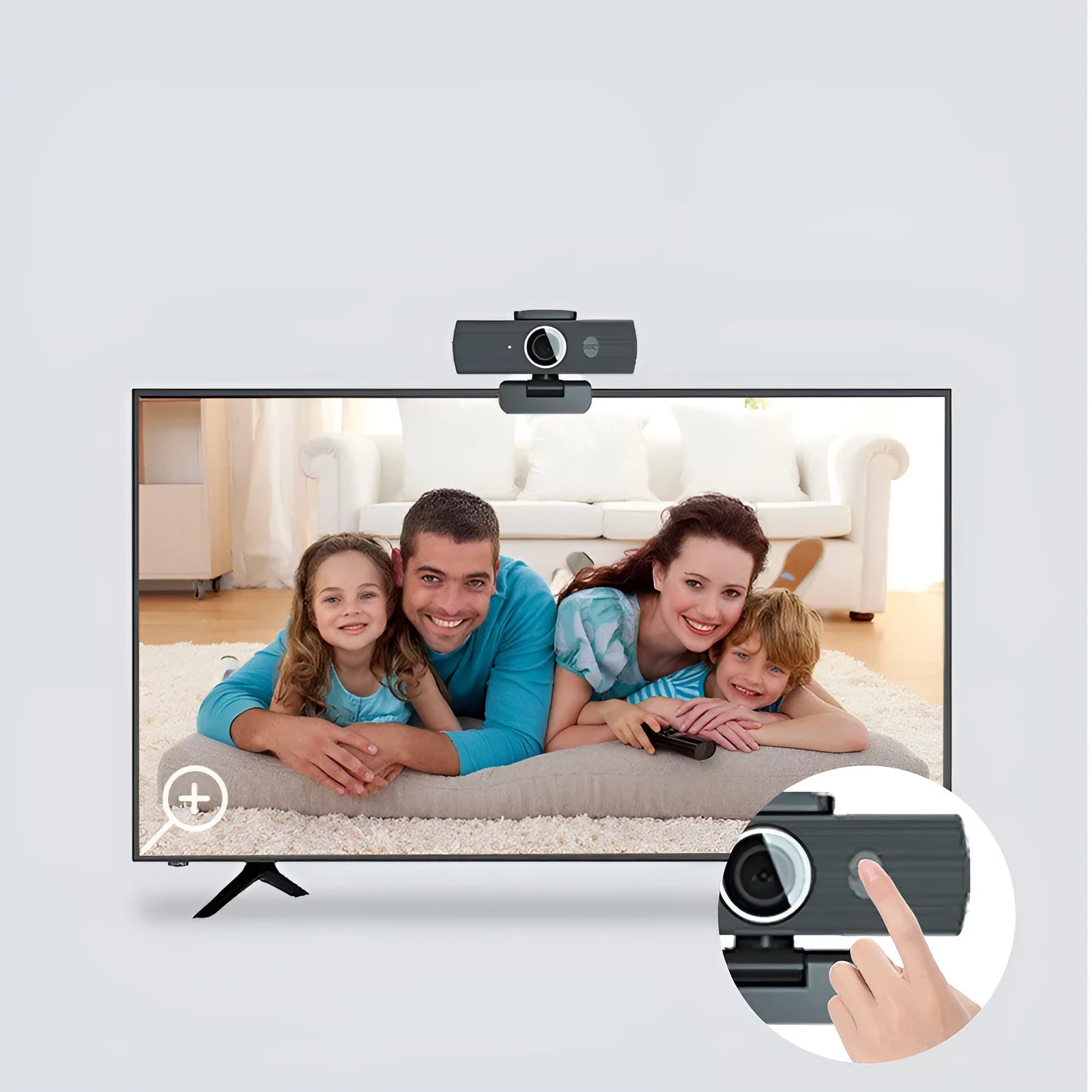Black USB webcam with magnetic privacy cover showing 4K resolution and 60fps specifications