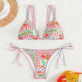 Women's lace-up split backless swimsuit bikini set in picture colour