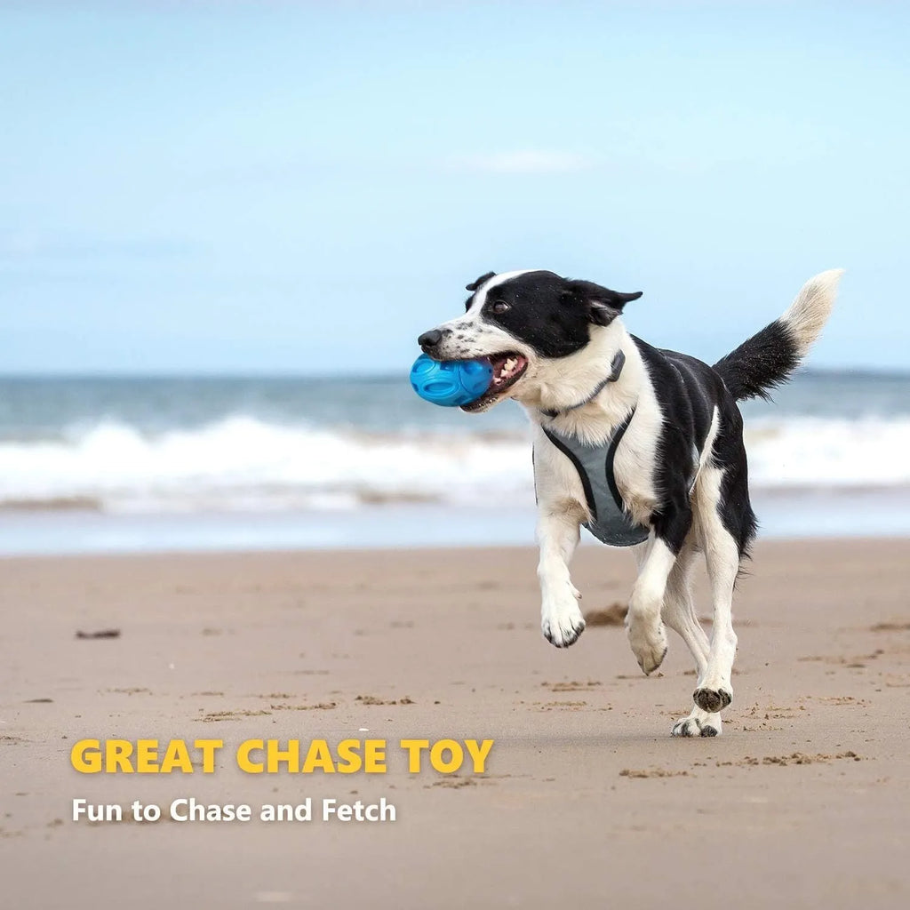 Blue natural rubber squeaky dog toy with textured surface for medium and large breeds