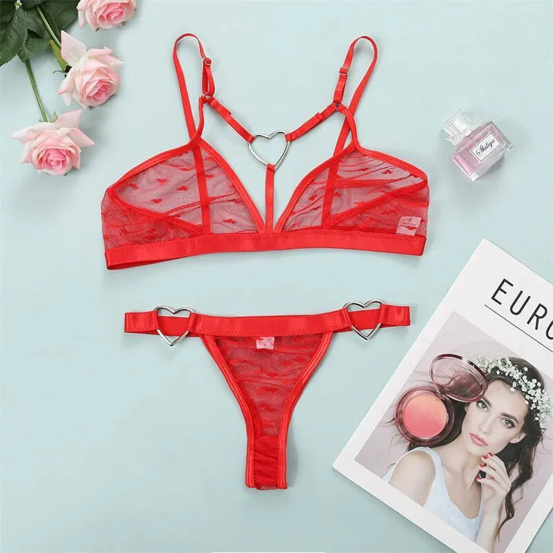 Ladies' mesh two-piece sportswear set in spandex, showing colour options black, red, pink, and leopard print.