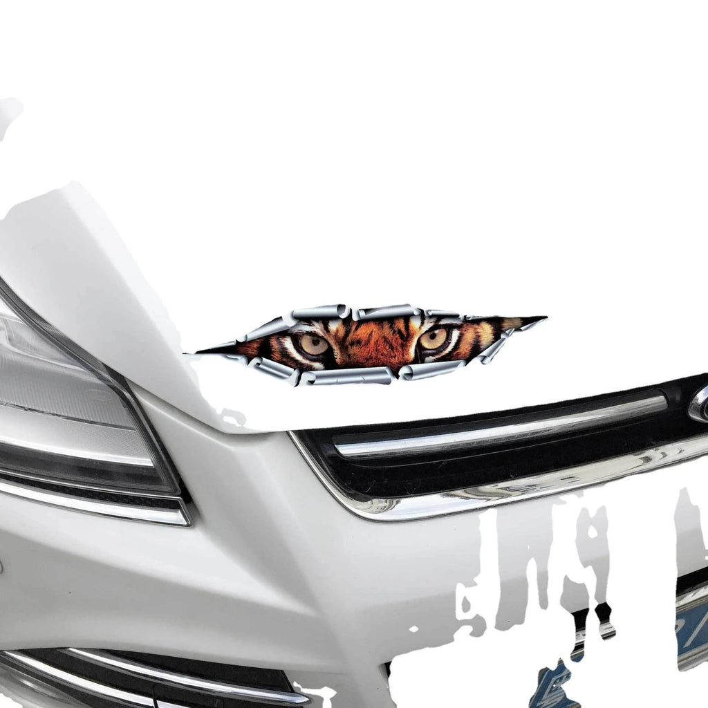 3D tiger eye eagle eye car bumper sticker on vehicle door showing dimensional design