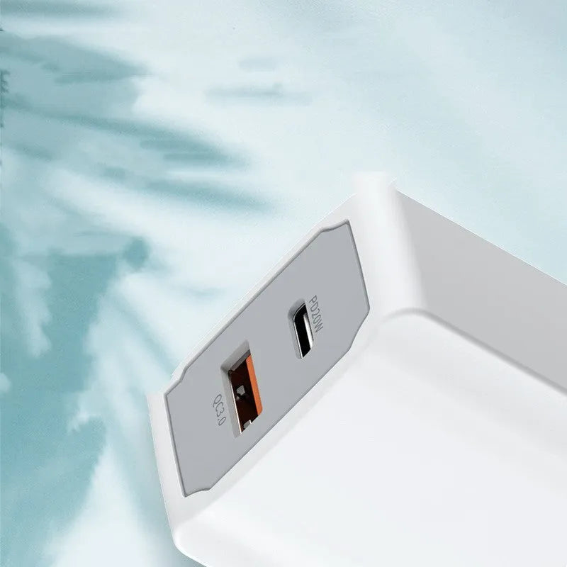 White European fast charger set with USB cable and compact packaging