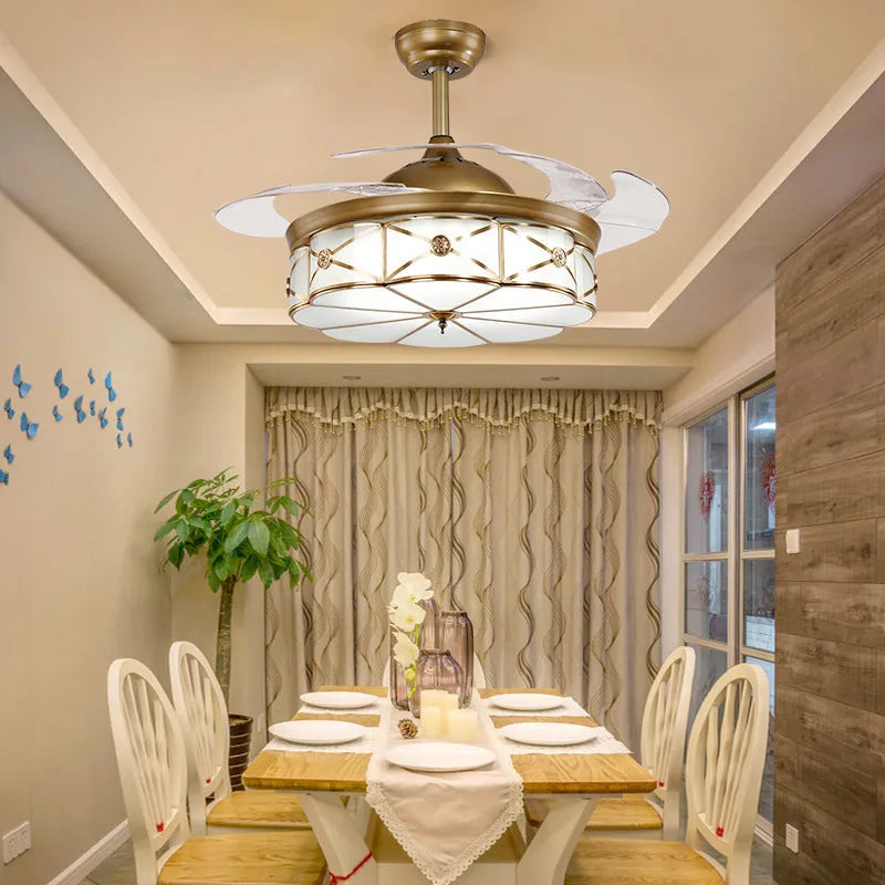42-inch gold ceiling fan light with remote control and invisible blades