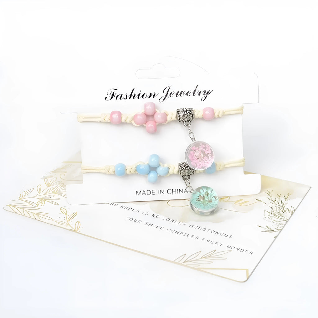 Glass dried flower bracelet for women with large 1.4cm bead and lace charm in multiple colour choices.