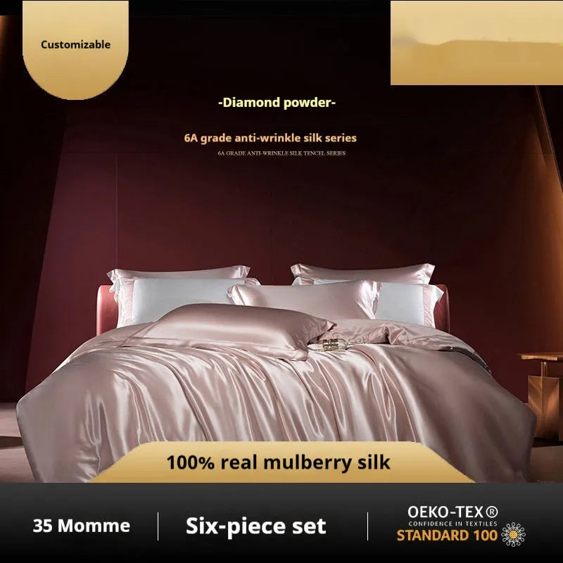 Silk four-piece quilt cover set in solid colour light luxury style with multiple size options