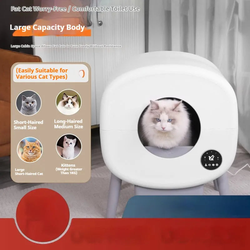 Automatic cat litter box with 13 litre waste storage compartment and cleaning accessories