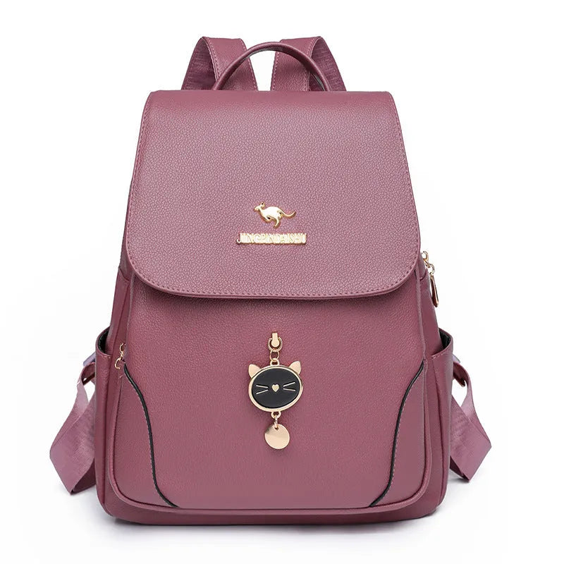 Women's soft PU leather backpack with three-dimensional pockets in street style