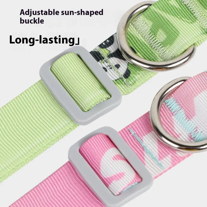 Nylon dog collar with cartoon gradient pattern in gradient colour and panda green options