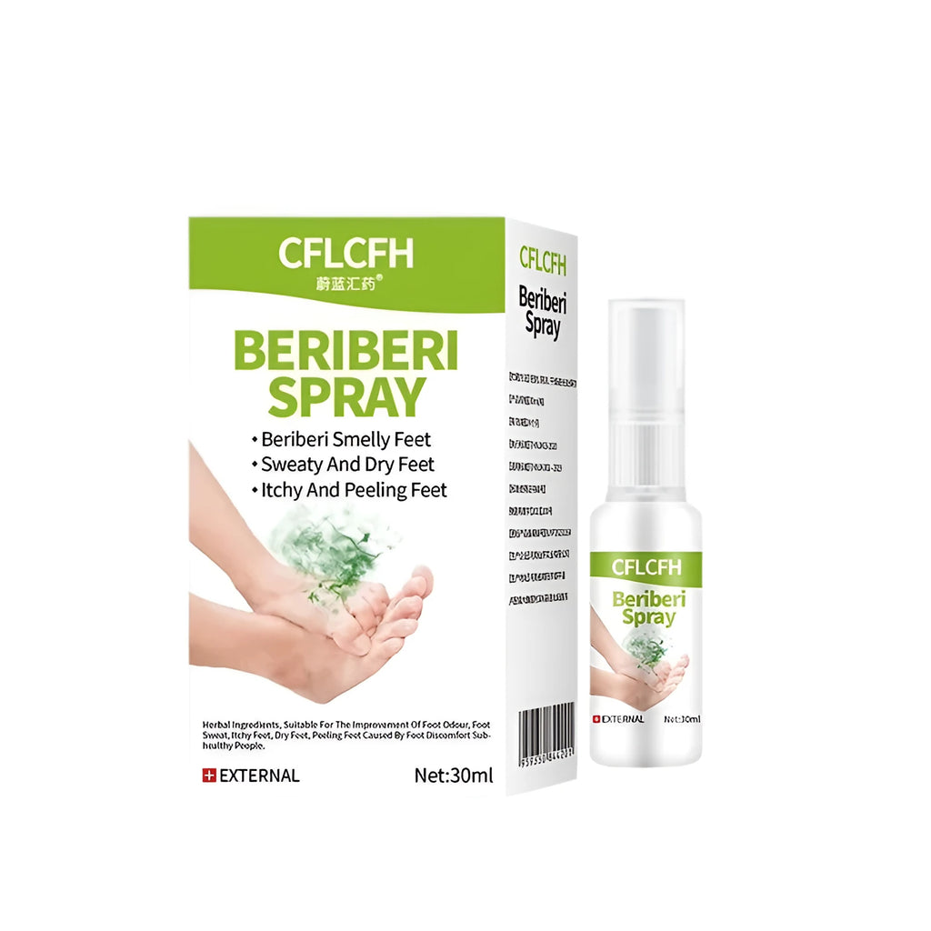 30ml bottle of English foot odour spray for treating smelly feet.