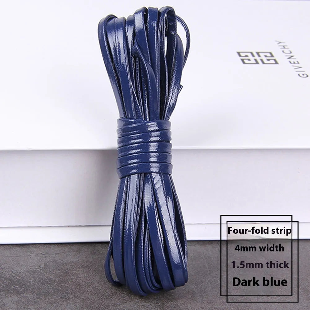 Coiled PU leather woven craft string in multiple colours including beige, black, red, blue, green, gold, and silver.