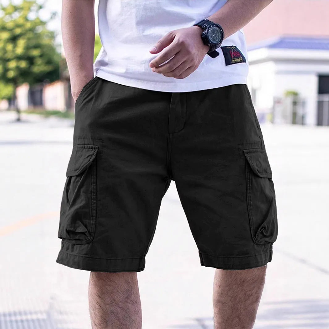 Men's loose fit cotton blend shorts in Army Green colour on a white background