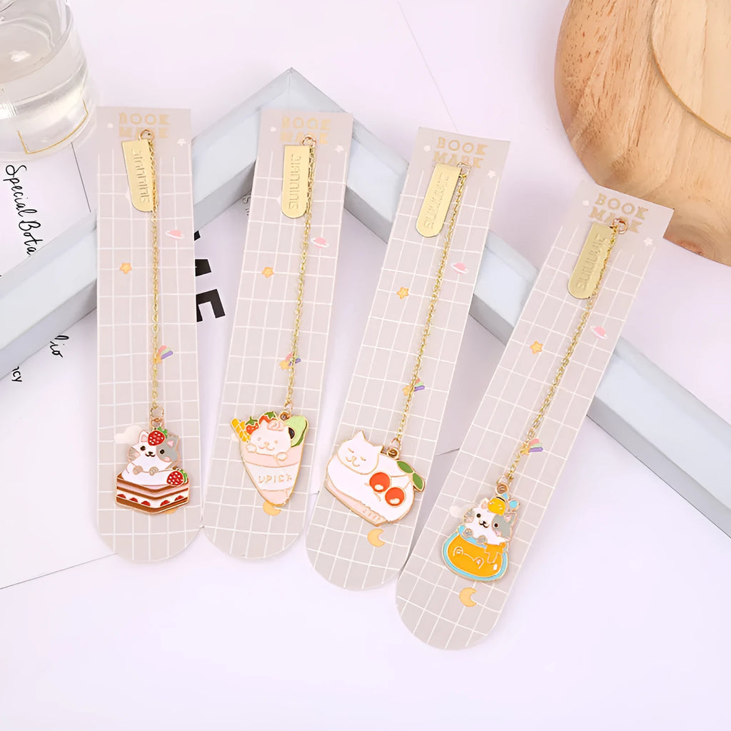 Jane Key Foodie Cute Pet Cat metal pendant bookmark in a choice of four cartoon cat designs.