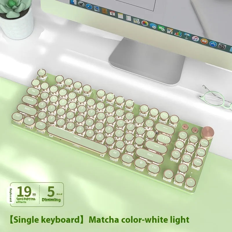 Matcha colour 87-key mechanical gaming keyboard with white backlight and multifunctional knob on aluminium alloy body
