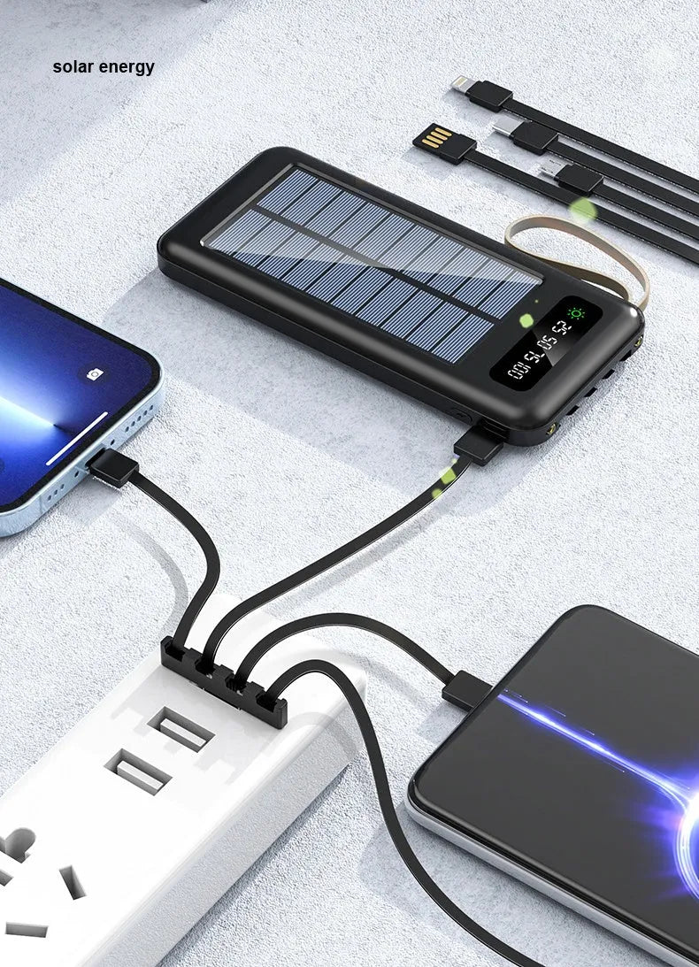 Solar power bank in black or white with 20000mA or 30000mA capacity for mobile device charging