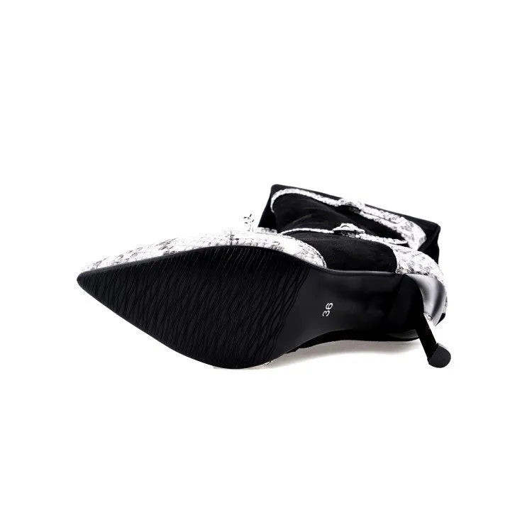Women's grey and black knee high boots with thin high heels for autumn wear