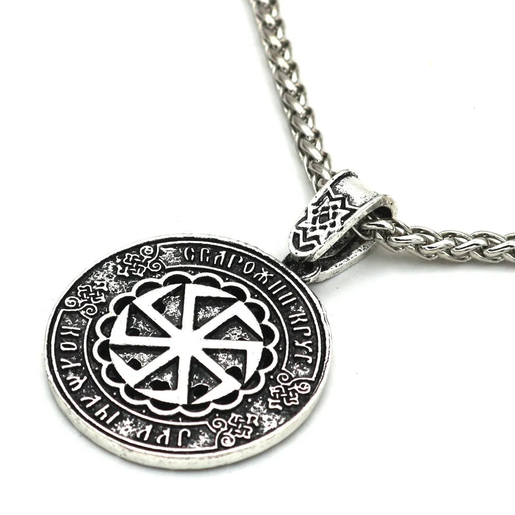 Lunavin ODing logo pendant necklace with leather rope and snake bones chain options in antique silver and bronze