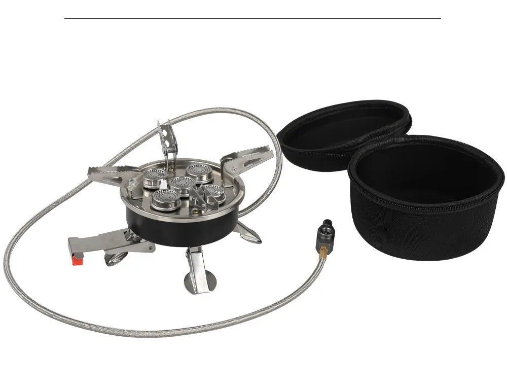Silver portable foldable stainless steel and copper split stove for outdoor camping.