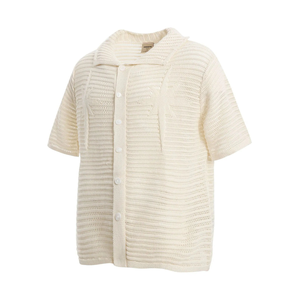American retro loose design cotton short sleeve shirt in apricot colour