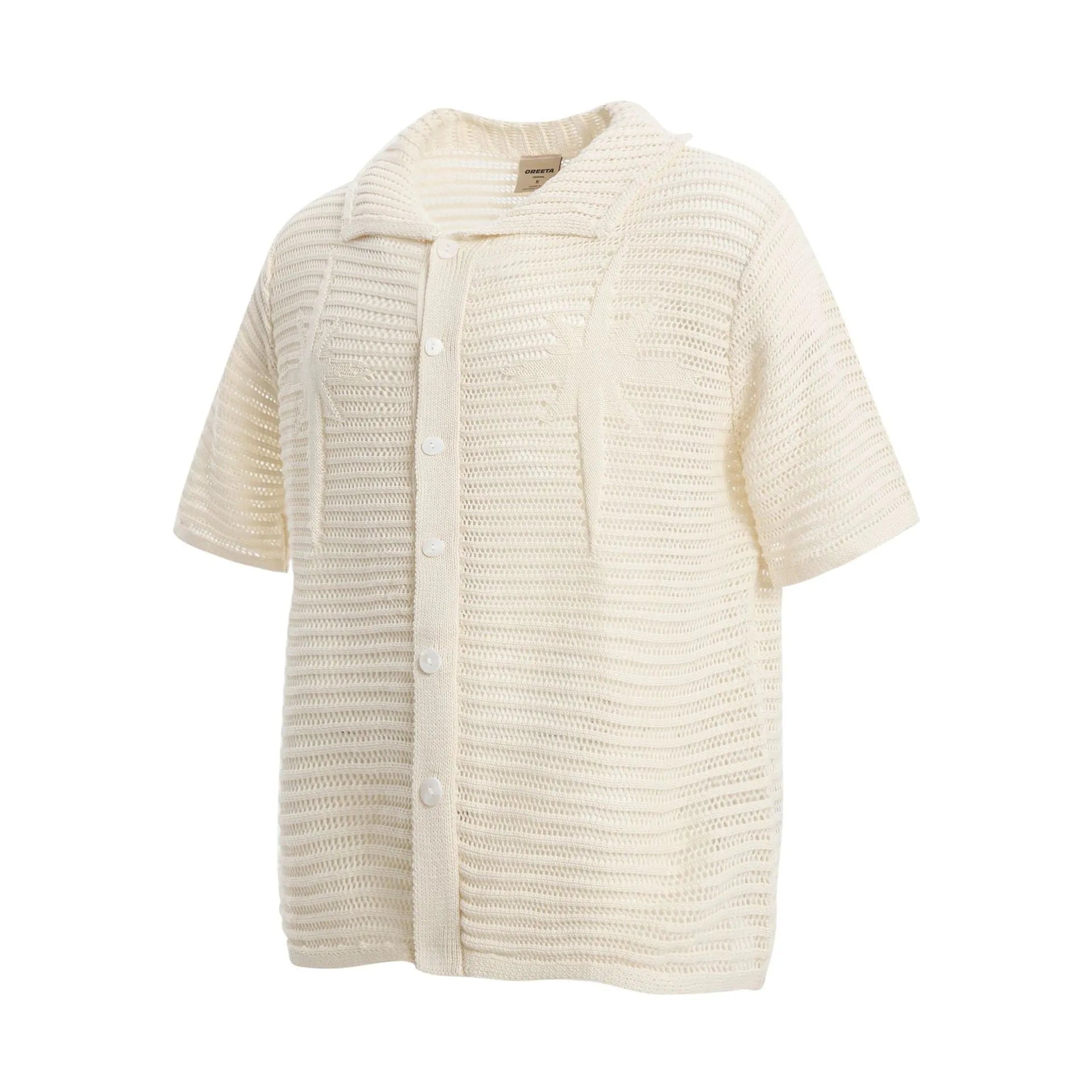 American retro loose design cotton short sleeve shirt in apricot colour