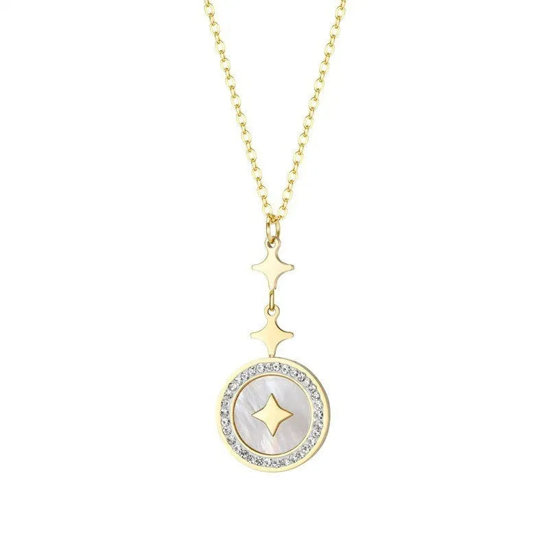 Gold titanium steel necklace with a geometric six-pointed star pendant on a chain.