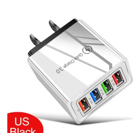 4-port USB mobile phone charger with luminous indicator light in multiple colour options