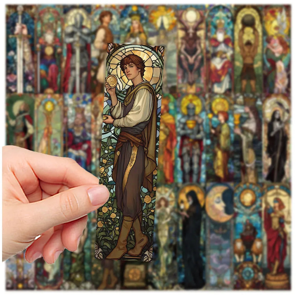 Thirty painted glass tarot paper bookmarks with cute designs arranged in set