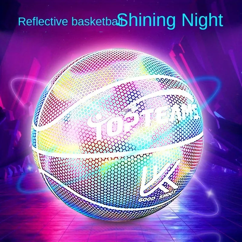 No. 7 basketball with holographic luminous reflective fluorescent surface in polyurethane material