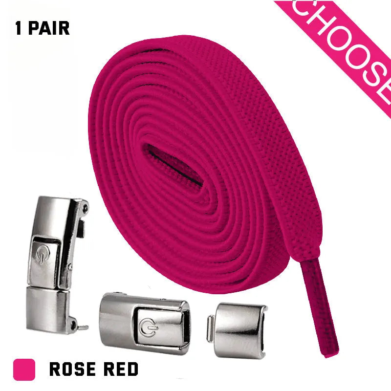 Press lock elastic no-tie shoelaces with widened 8mm flat profile in assorted colours